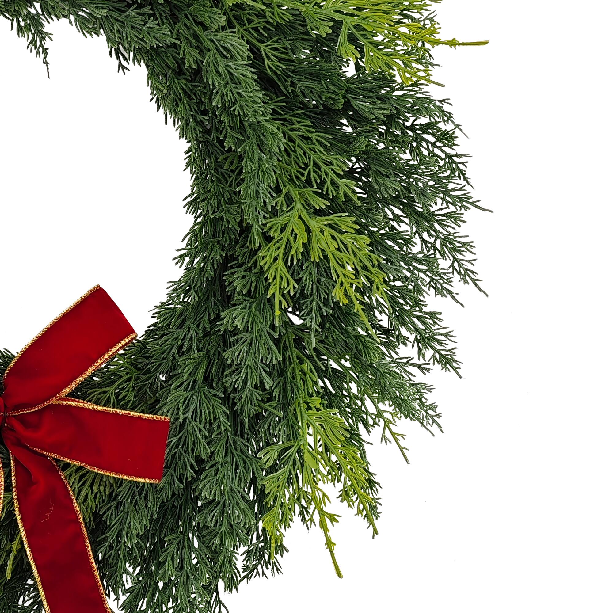 22" Artificial PE Cypress Christmas Wreath with Bow
